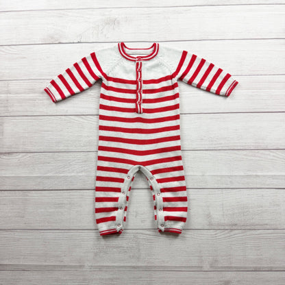 Cat & Jack Baby Knit Striped One Piece Buttoned Romper Red 6-9 Months