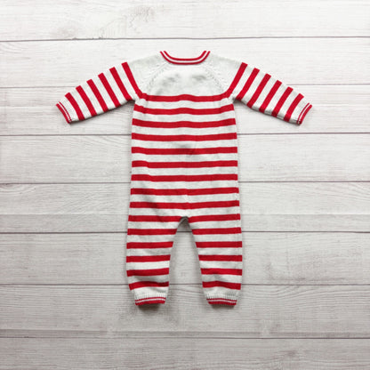 Cat & Jack Baby Knit Striped One Piece Buttoned Romper Red 6-9 Months