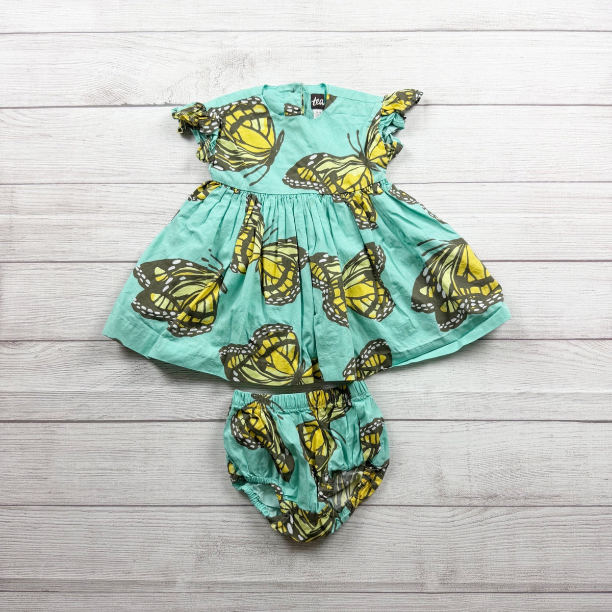 Tea Collection Butterfly Print Baby Dress Bloomers 12-18 Months