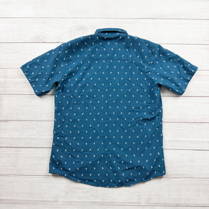 Craft + Flow Boys Button Up Palm Print Shirt Blue Short Sleeve L 14-16