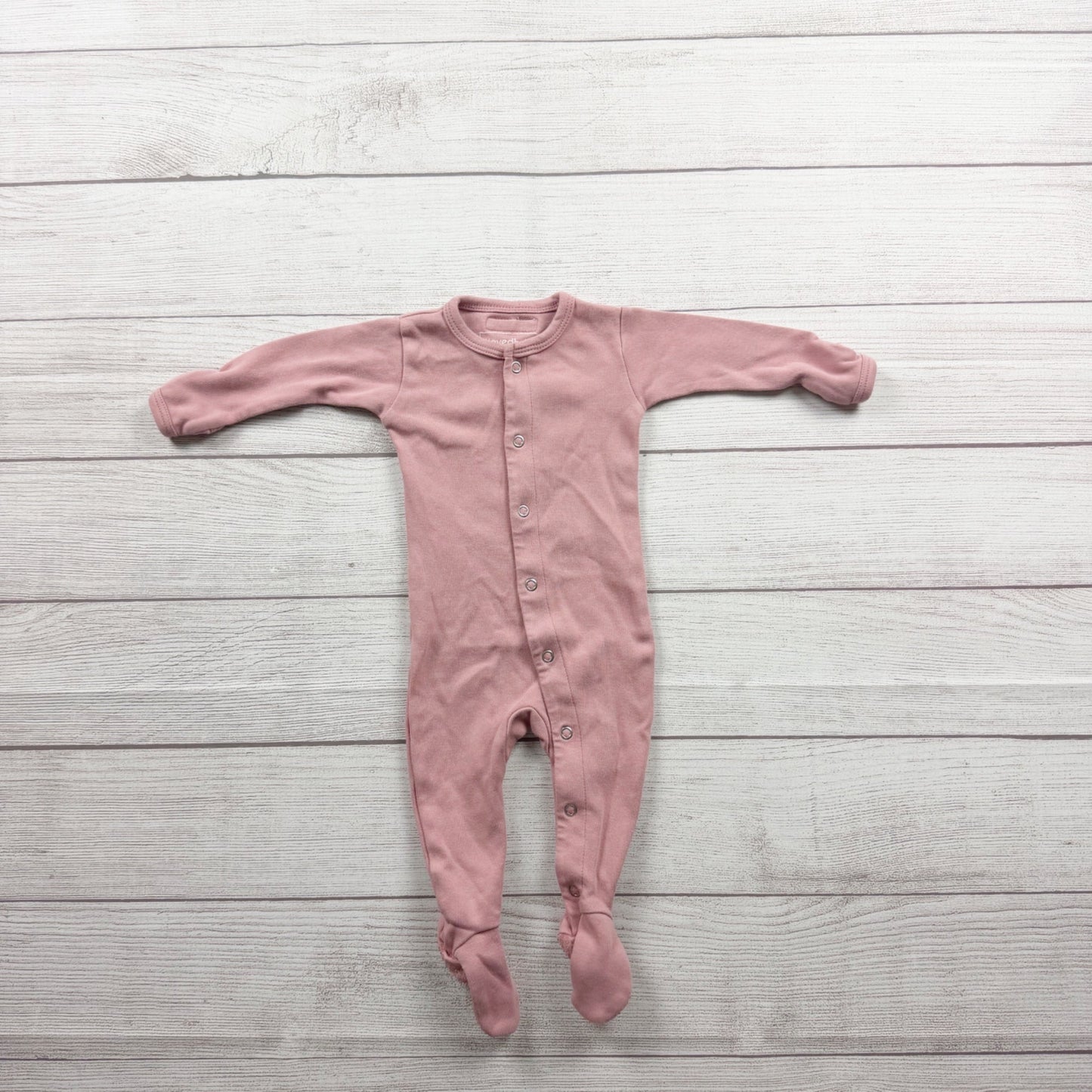 Lovedbaby Organic Cotton Footed Baby Sleeper Dusty Pink Snaps 0-3 Months