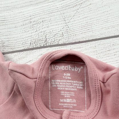 Lovedbaby Organic Cotton Footed Baby Sleeper Dusty Pink Snaps 0-3 Months