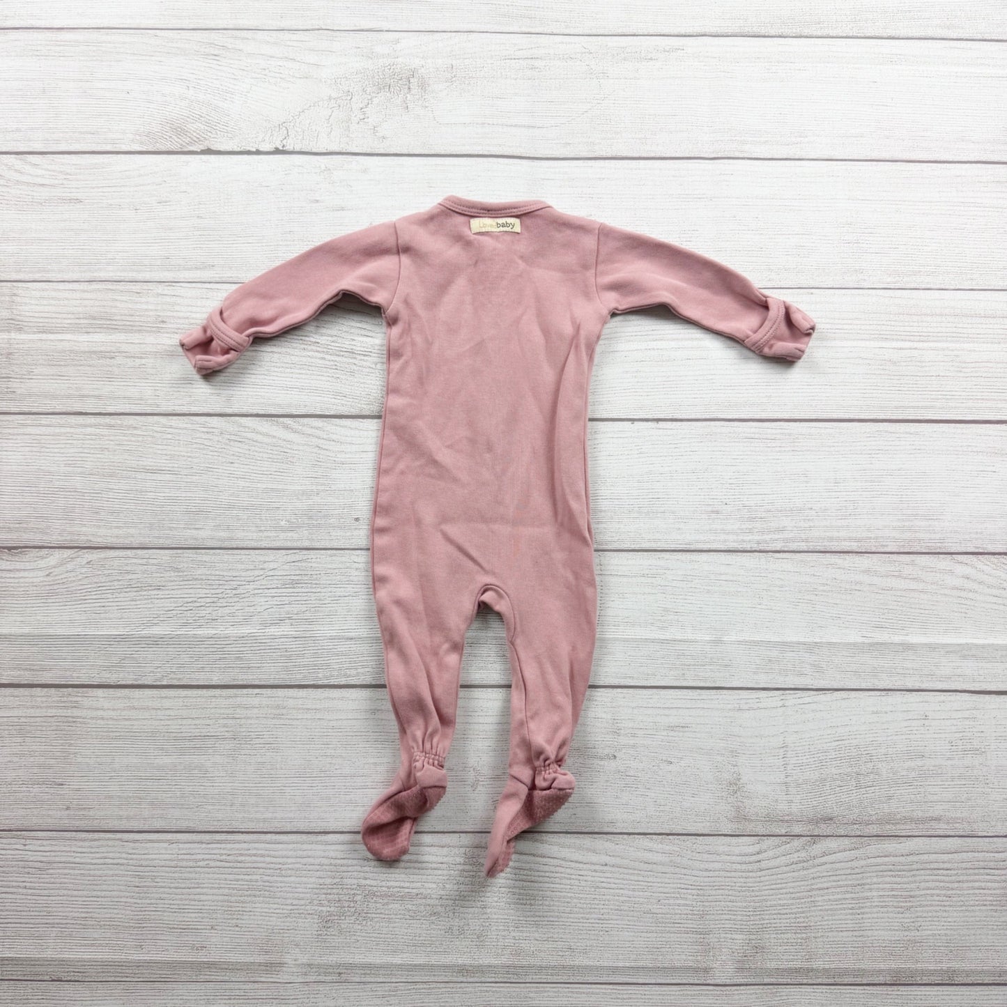 Lovedbaby Organic Cotton Footed Baby Sleeper Dusty Pink Snaps 0-3 Months