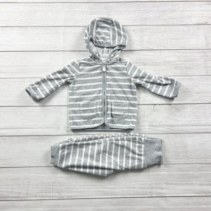 Carter's Baby Hoodie Jacket Set Gray White Stripe Zip-Up Outfit 12 Months