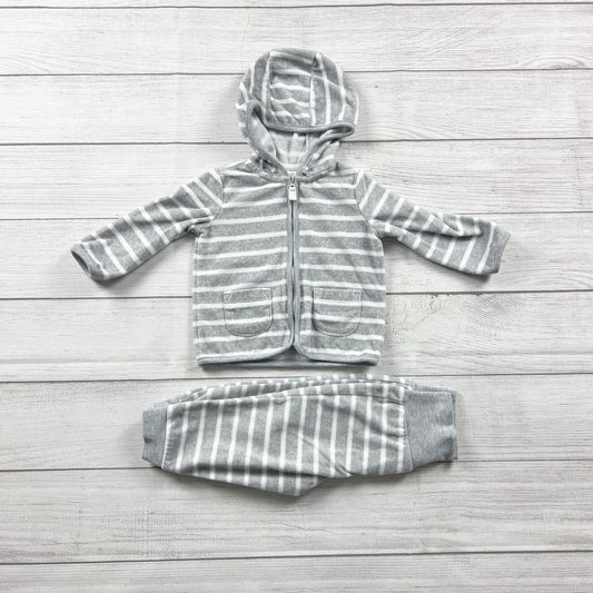 Carter's Baby Hoodie Jacket Set Gray White Stripe Zip-Up Outfit 12 Months
