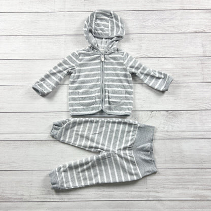 Carter's Baby Hoodie Jacket Set Gray White Stripe Zip-Up Outfit 12 Months