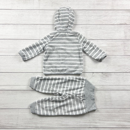 Carter's Baby Hoodie Jacket Set Gray White Stripe Zip-Up Outfit 12 Months