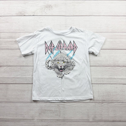 Def Leppard Kids Graphic Tee White Leopard Print M 7-8