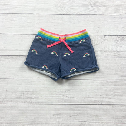 Mini Boden Girls Sweatshorts Rainbow Print Shorts Colorful Stripe Waistband 7