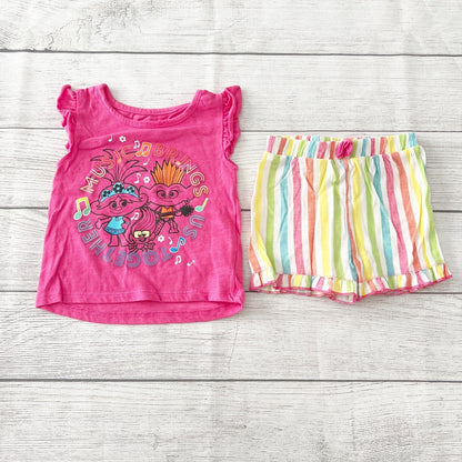 Trolls Toddler Girl 2-Piece Outfit Set Graphic Top & Rainbow Stripe Shorts 2T