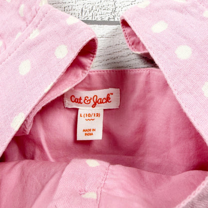 Cat & Jack Girls Ruffle Sleeve Pink Polka Dot Button Front Top NWT L 10-12
