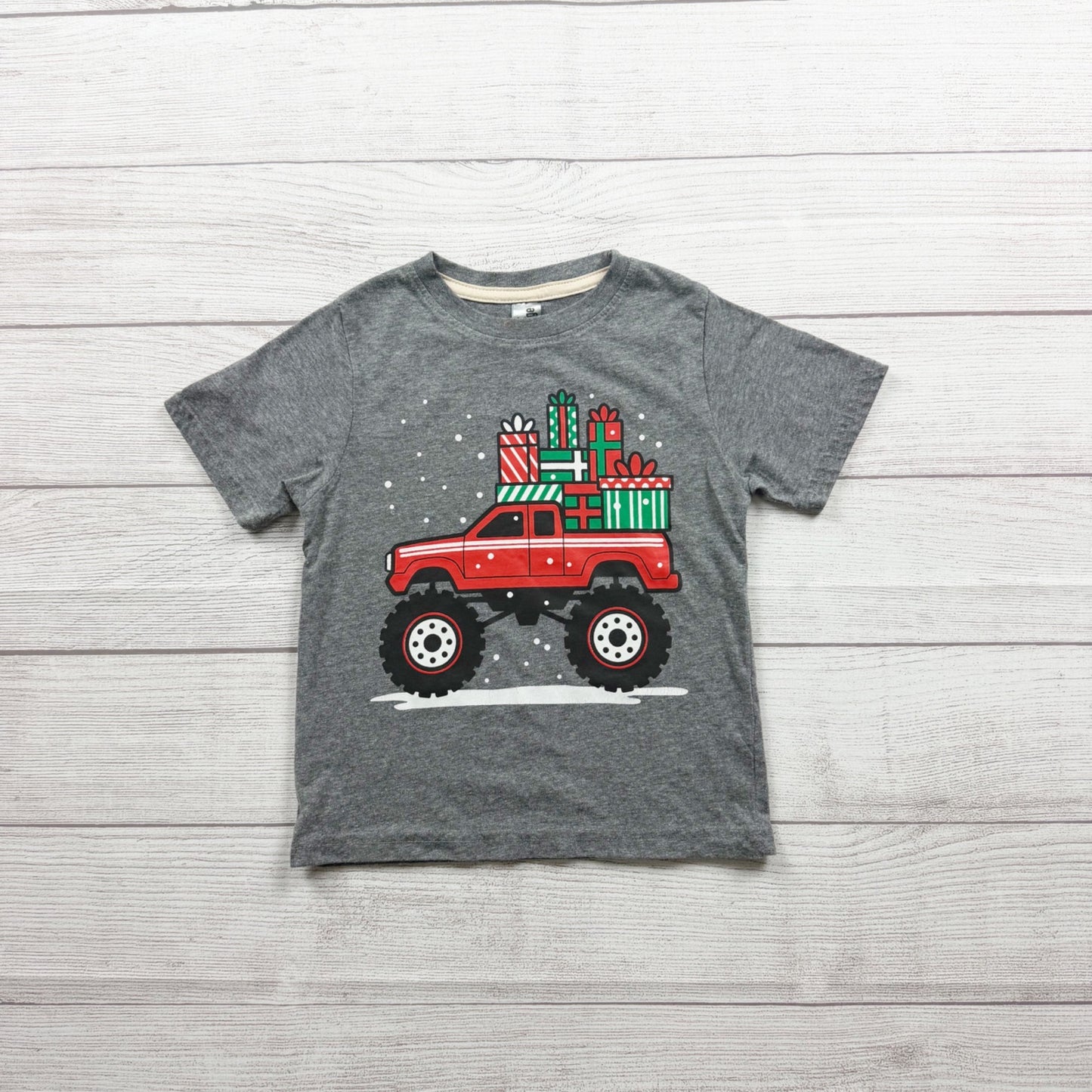 Instant Message Toddler Gray T-Shirt Red Monster Truck Holiday Christmas 3T