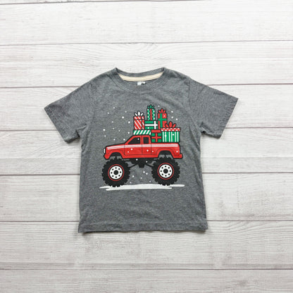 Instant Message Toddler Gray T-Shirt Red Monster Truck Holiday Christmas 3T