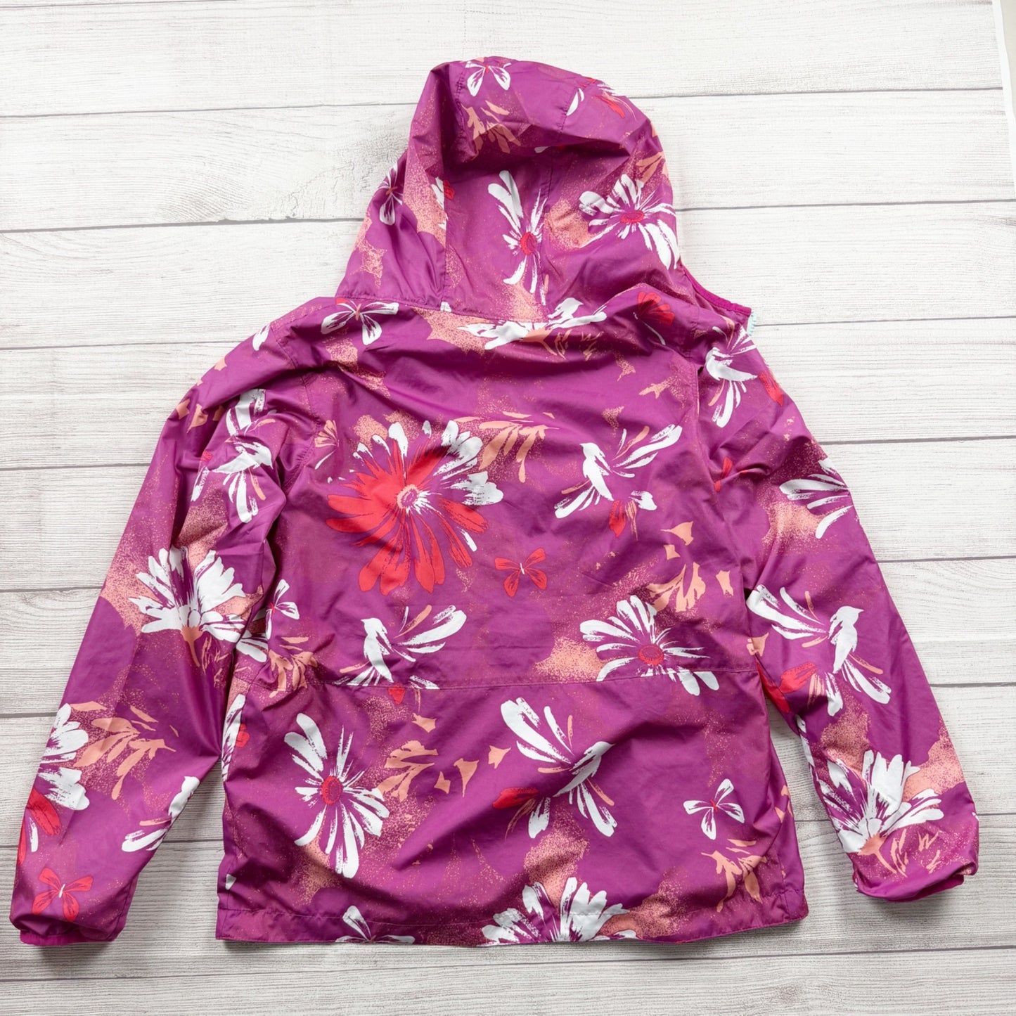 Columbia Kids Reversible Rain Jacket Floral Hooded Windbreaker Coat L 14-16