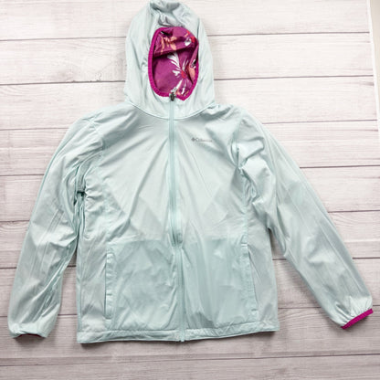 Columbia Kids Reversible Rain Jacket Floral Hooded Windbreaker Coat L 14-16
