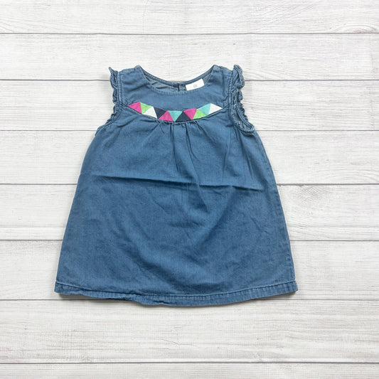 Hanna Andersson Girls Denim Tunic Dress Sleeveless Triangle Embroidery 8
