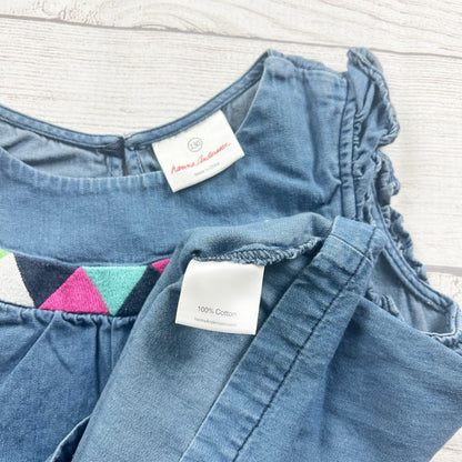 Hanna Andersson Girls Denim Tunic Dress Sleeveless Triangle Embroidery 8
