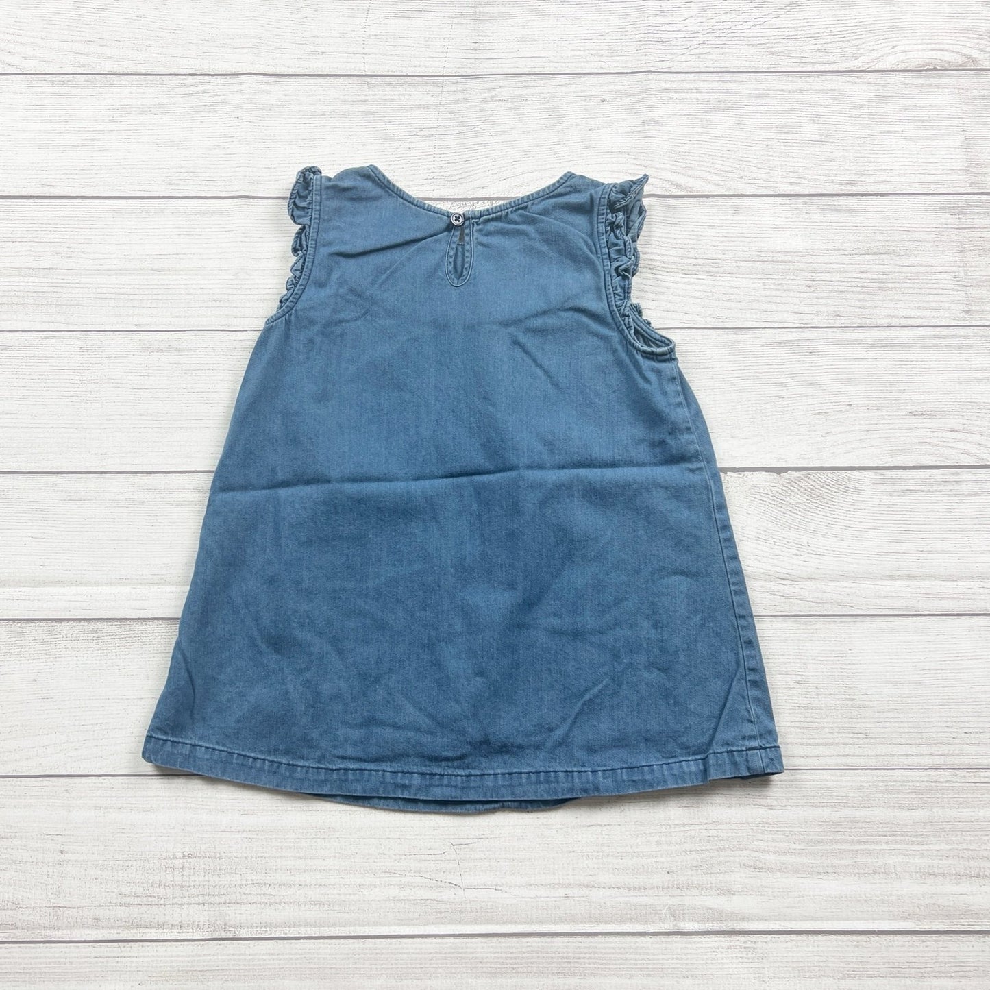 Hanna Andersson Girls Denim Tunic Dress Sleeveless Triangle Embroidery 8