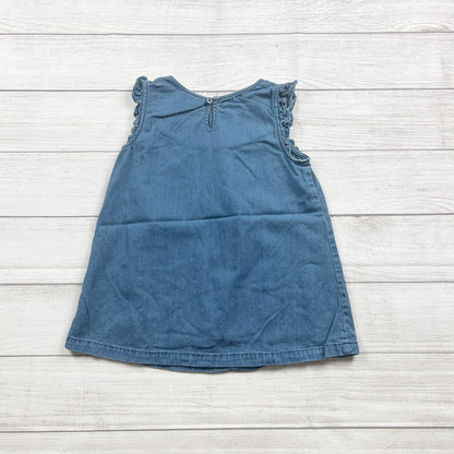 Hanna Andersson Girls Denim Tunic Dress Sleeveless Triangle Embroidery 8
