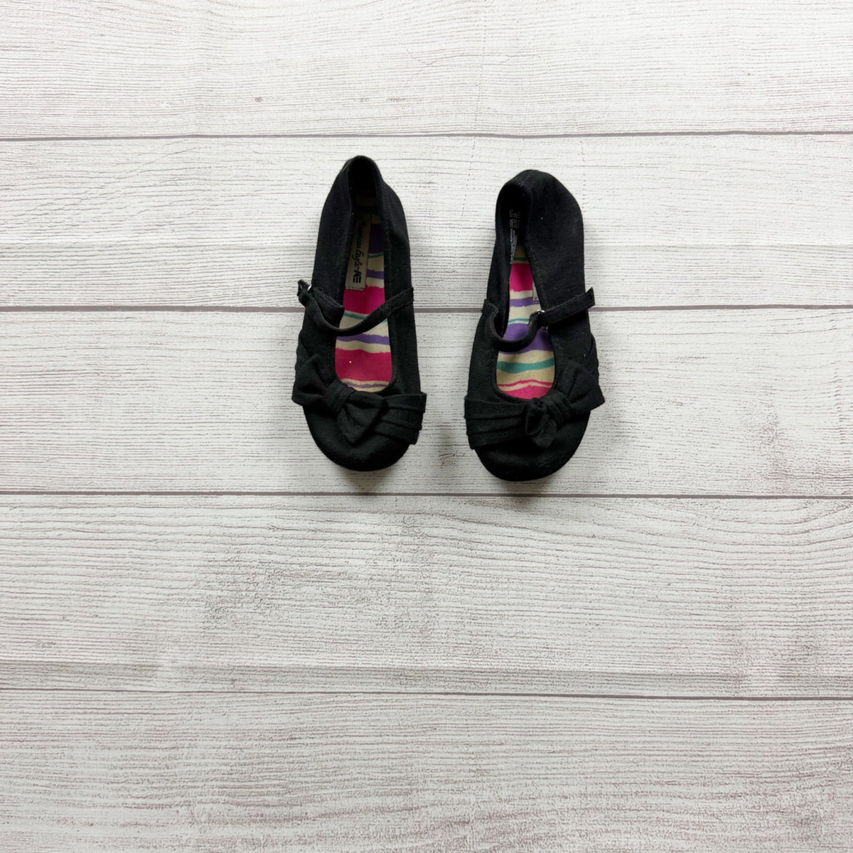 American Eagle Kids Black Ballet Flats Bow Detail Little Girls US 10.5