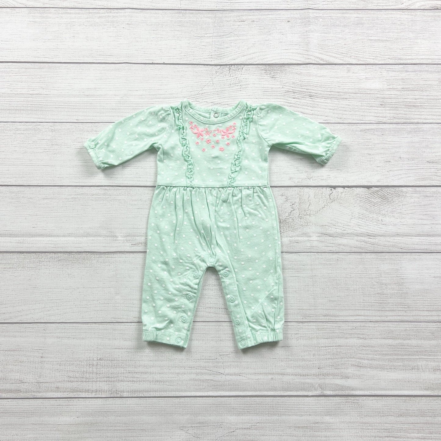 Just One You By Carter's Baby Girl Polka Dot Mint Green Floral Romper Newborn