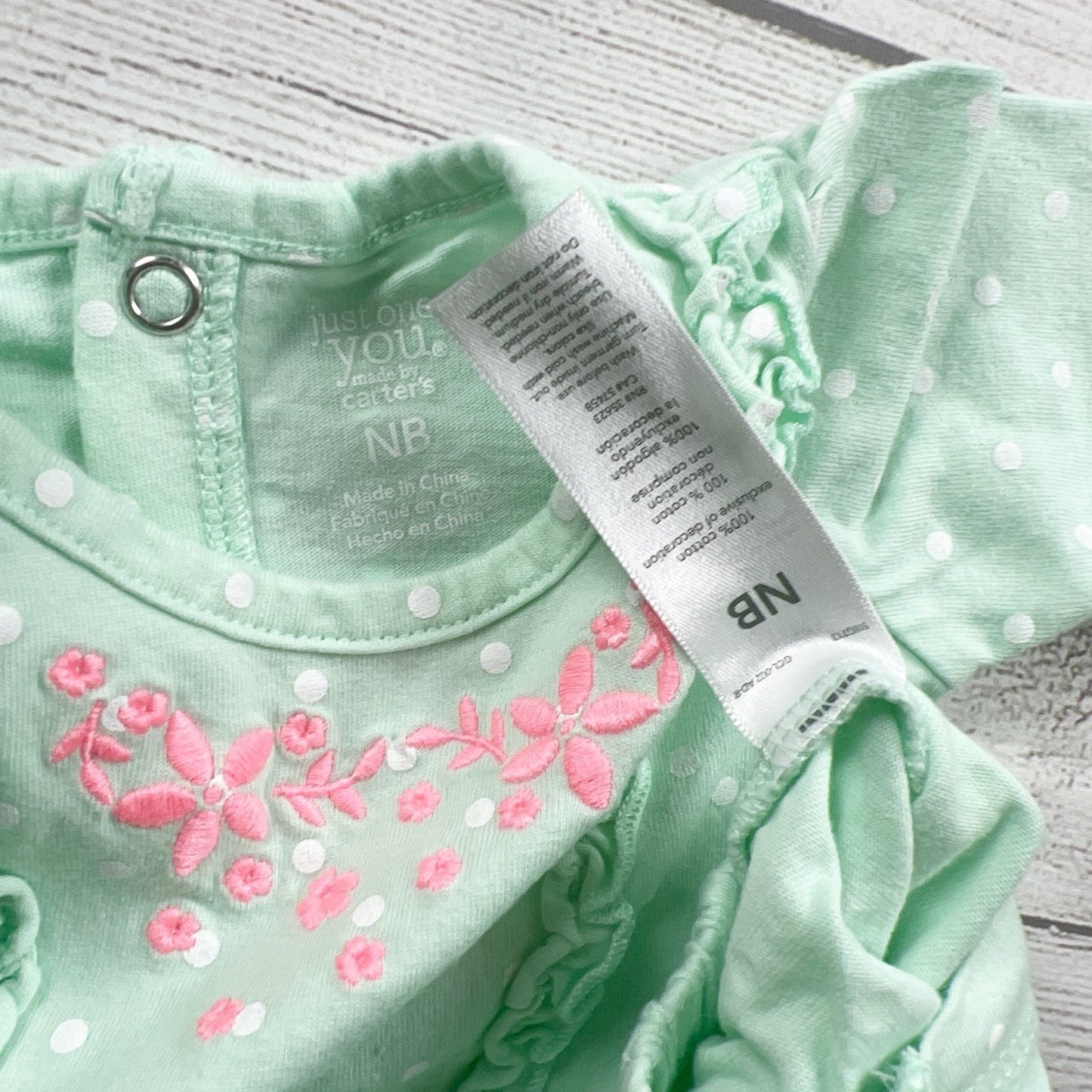 Just One You By Carter's Baby Girl Polka Dot Mint Green Floral Romper Newborn