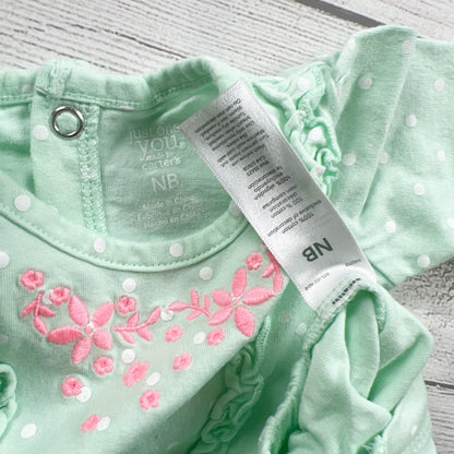 Just One You By Carter's Baby Girl Polka Dot Mint Green Floral Romper Newborn