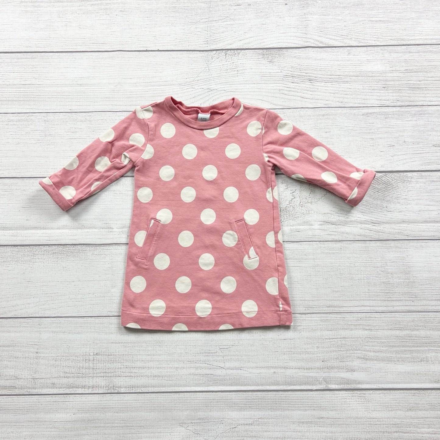 Old Navy Pink Polka Dot Stretch Tunic Front Pockets 6-12 Months