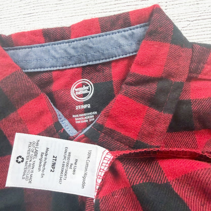 Wonder Nation Boys Red Black Plaid Long Sleeve Button Up Shirt NWT 2T