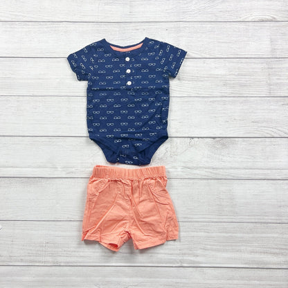 Rene Rofe Baby Boys Outfit Set Glasses Print Bodysuit Shorts 2-Piece 9-12 Months