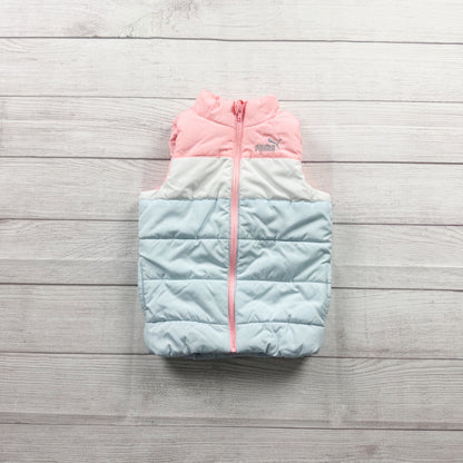Puma Girls Puffer Vest Pink White Light Blue Mint Colorblock Zip Up XXS 3-4