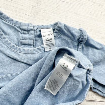 Carter's Baby Denim Shirt Long Sleeves Button Back Blue 9-12 Months