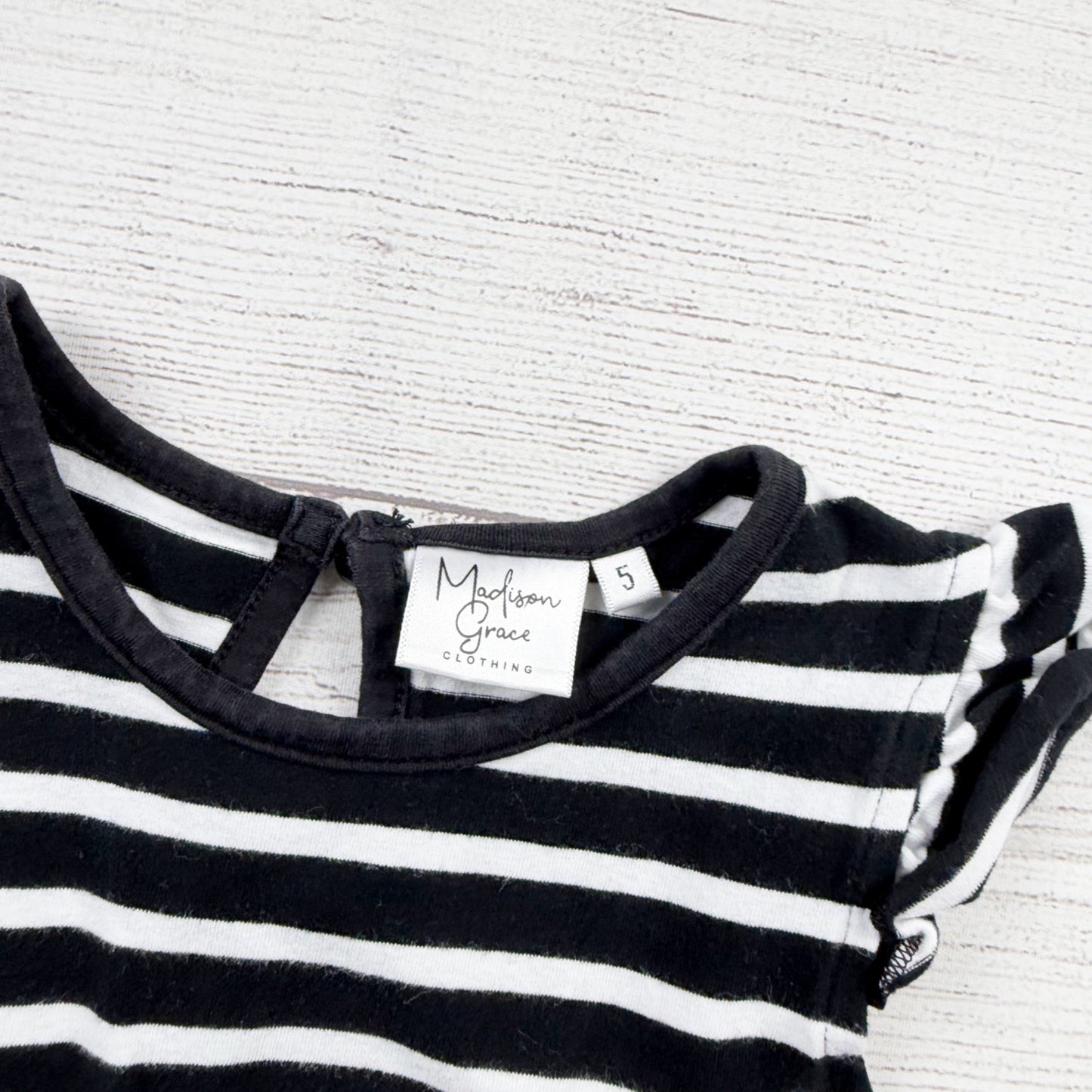Madison Grace Girls Striped Flutter Sleeve Ruffle Dress 5