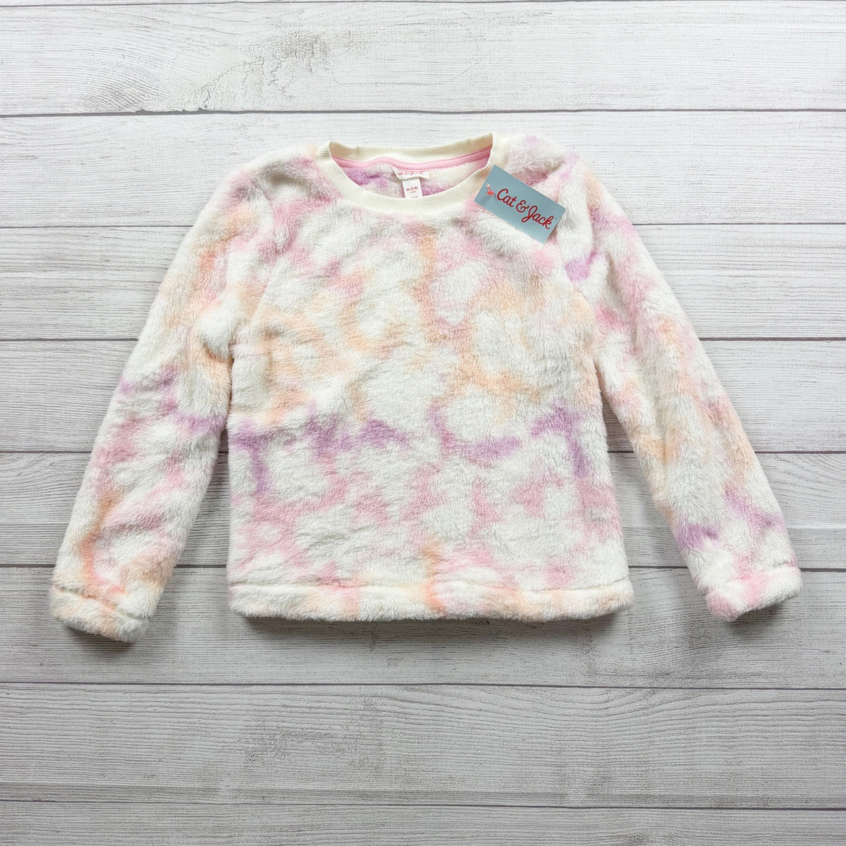 Cat & Jack Girls Fuzzy Tie Dye Long Sleeve Pullover Sweater NWT M 7-8
