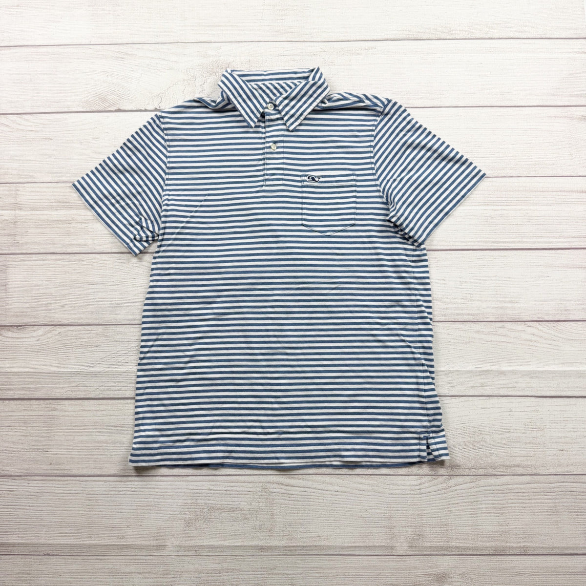 Vineyard Vines Striped Polo Shirt Pima Cotton Blue White Short Sleeve L 16