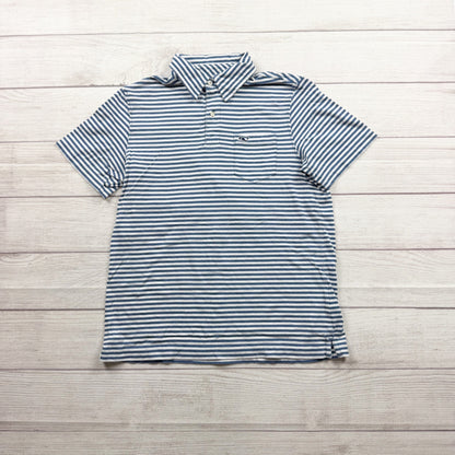 Vineyard Vines Striped Polo Shirt Pima Cotton Blue White Short Sleeve L 16