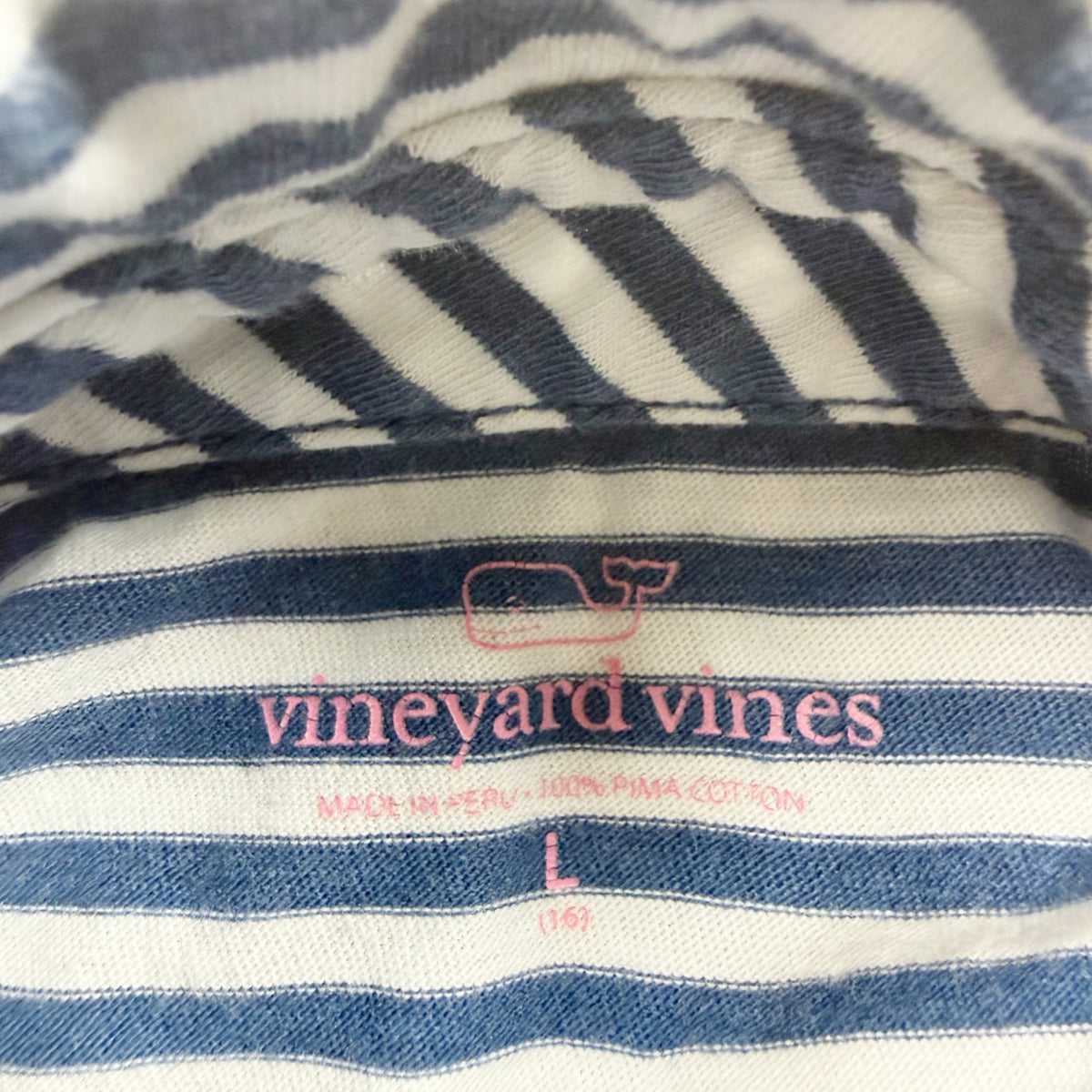 Vineyard Vines Striped Polo Shirt Pima Cotton Blue White Short Sleeve L 16