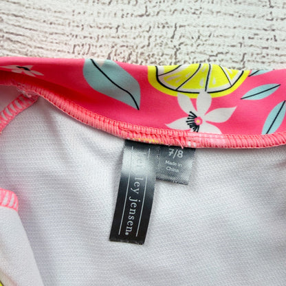 Berkley Jensen Girls One Piece Long Sleeve Swimsuit Pink Fruit Print UPF 50+ 7-8