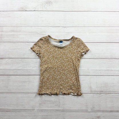 Old Navy Girls Beige Floral Ribbed Knit Fitted Short Sleeve Top S 6-7