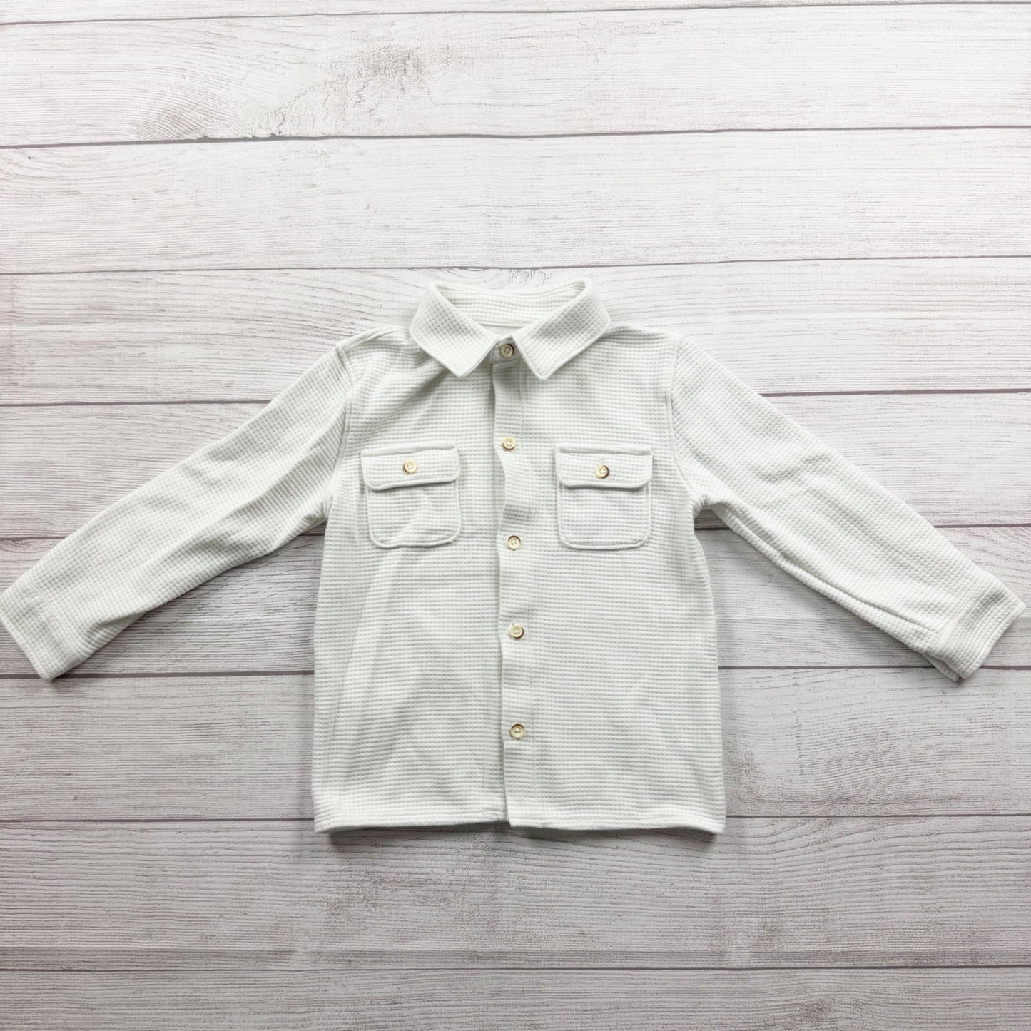 Cat & Jack Toddler Boys Waffle Knit Long Sleeve Shirt White Button Front 4T