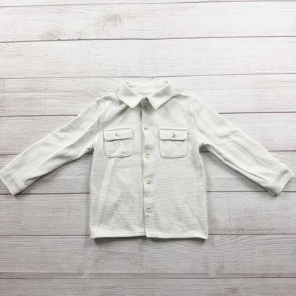 Cat & Jack Toddler Boys Waffle Knit Long Sleeve Shirt White Button Front 4T