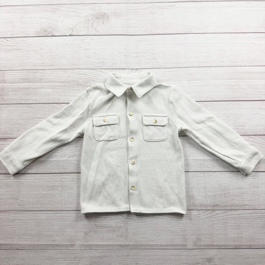 Cat & Jack Toddler Boys Waffle Knit Long Sleeve Shirt White Button Front 4T