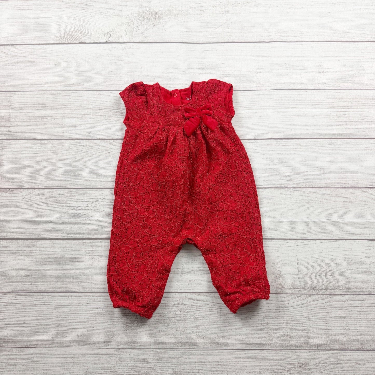 Cat & Jack Baby Girls Red Lace Bow Romper 6-9 Months