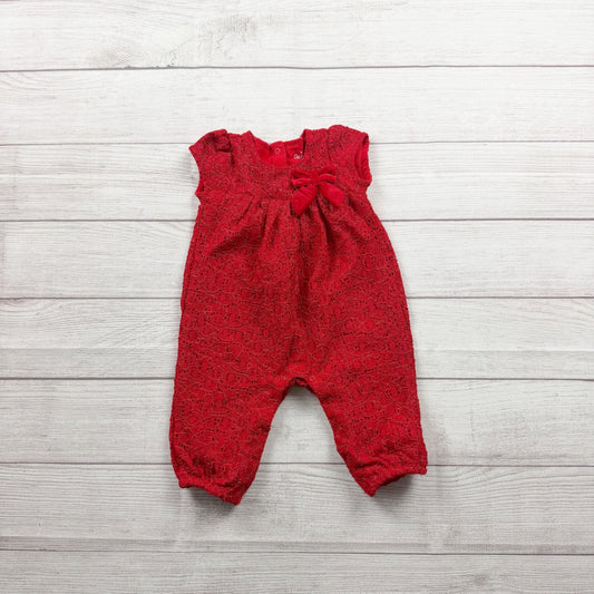Cat & Jack Baby Girls Red Lace Bow Romper 6-9 Months
