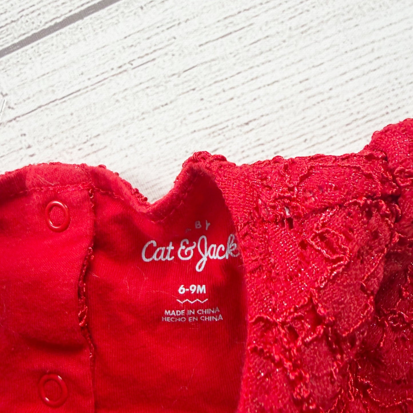Cat & Jack Baby Girls Red Lace Bow Romper 6-9 Months