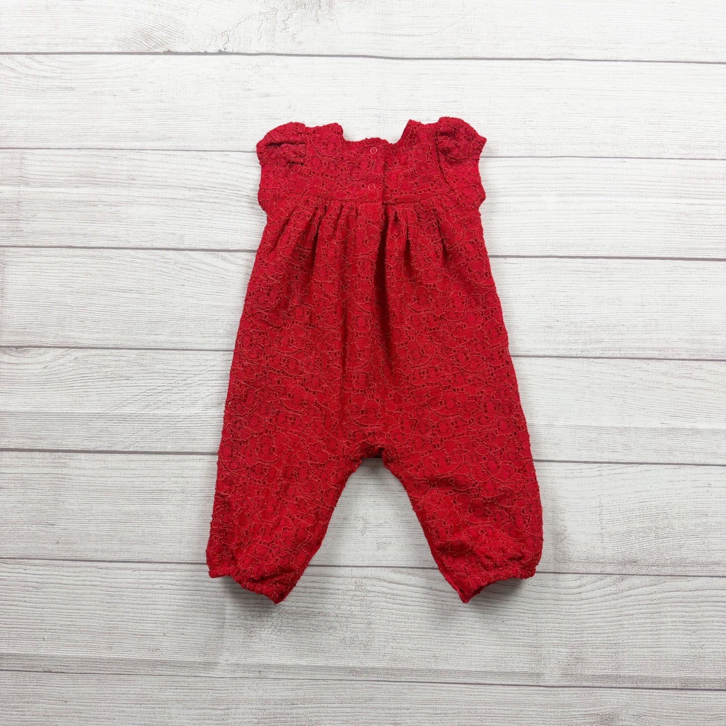 Cat & Jack Baby Girls Red Lace Bow Romper 6-9 Months