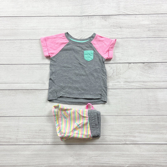 Cat & Jack Infant Girls Outfit Gray Pink Raglan Tee Striped Shorts 12-18 Months