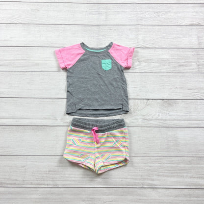 Cat & Jack Infant Girls Outfit Gray Pink Raglan Tee Striped Shorts 12-18 Months