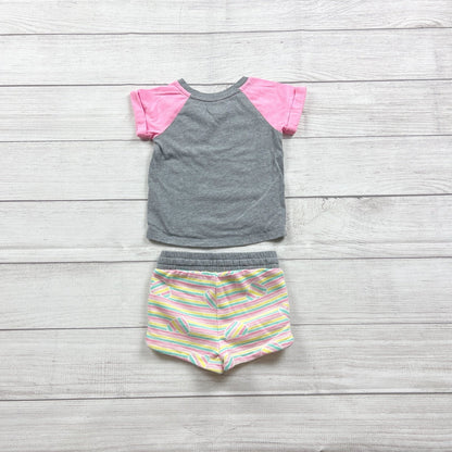 Cat & Jack Infant Girls Outfit Gray Pink Raglan Tee Striped Shorts 12-18 Months