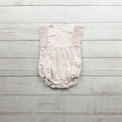 Jamie Kay Baby Pink Romper Crochet Lace Buttons Back Vintage Look 6-12 Months
